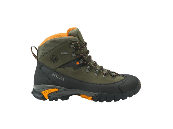 Bota Beretta verde militar de piel y material sintético, cómoda y resistente para caza.