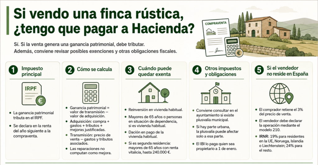 infografía: Si vendo una finca rústica, ¿tengo que pagar a Hacienda?
